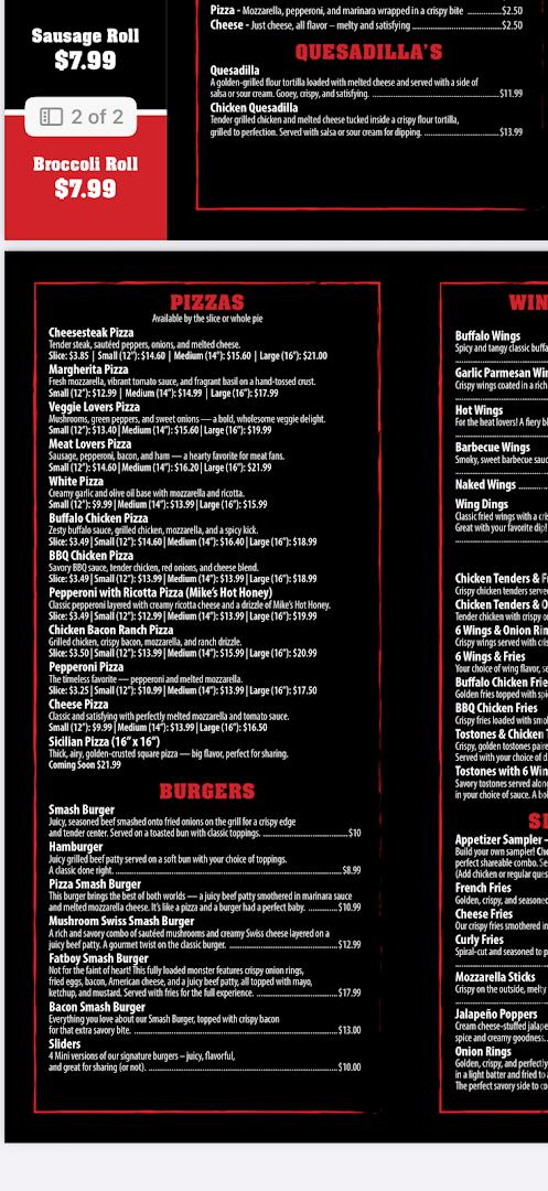 Caribena Pizzeria Menu